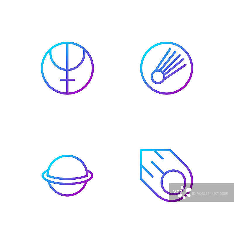 彗星、土星、海王星线条图图片素材