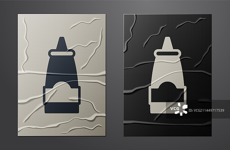 白色酱汁瓶图标，在皱纹纸上隔离图片素材