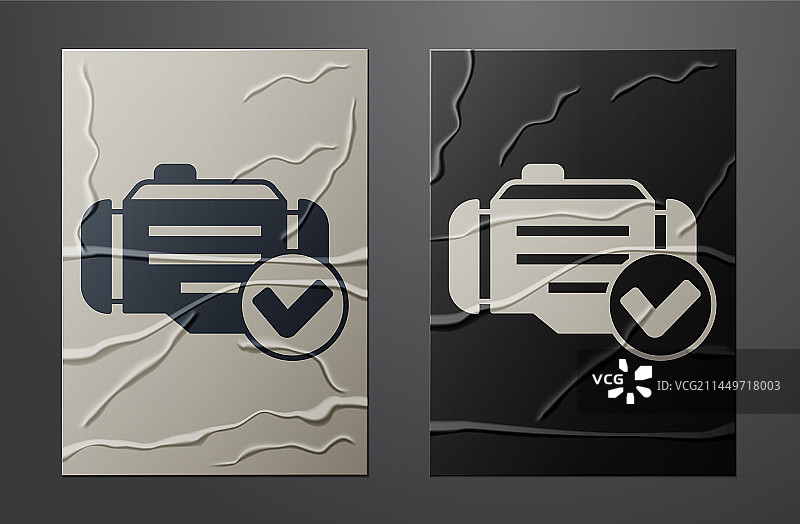 皱纸上的白色发动机检查图标图片素材