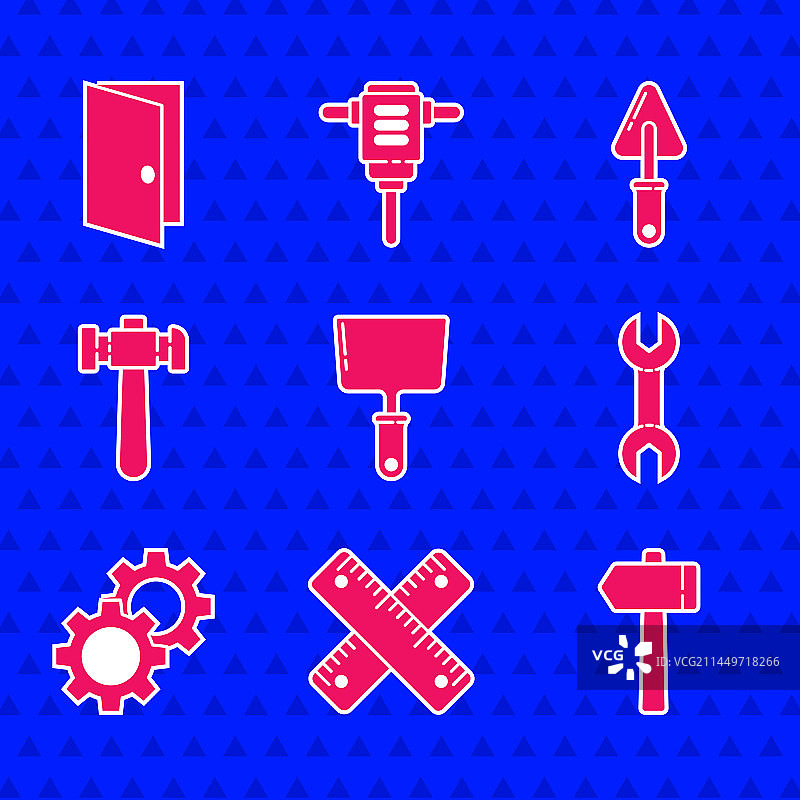 一组油灰刀、交叉尺、锤子和扳手图片素材