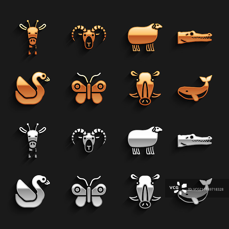 蝴蝶、鳄鱼、鲸鱼、野猪头图片素材