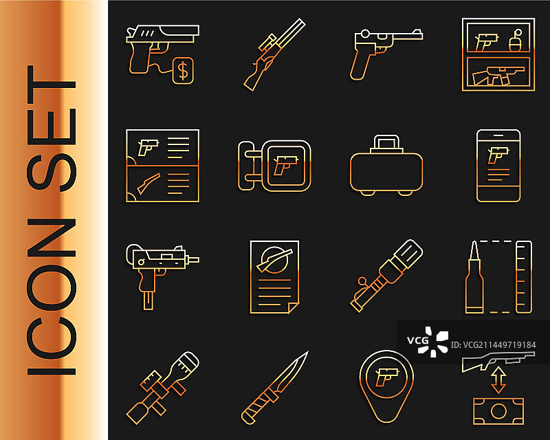 购买突击步枪子弹武器商店线条套装图片素材