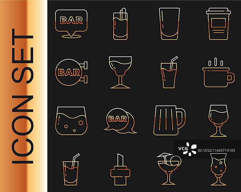 啤酒杯、葡萄酒杯、咖啡杯线条图片素材