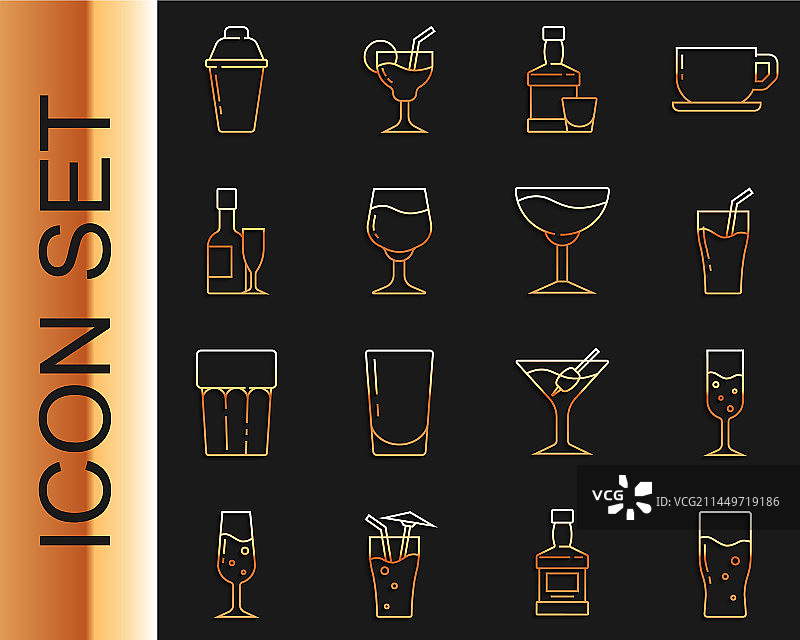 啤酒、香槟、果汁和威士忌酒杯图片素材