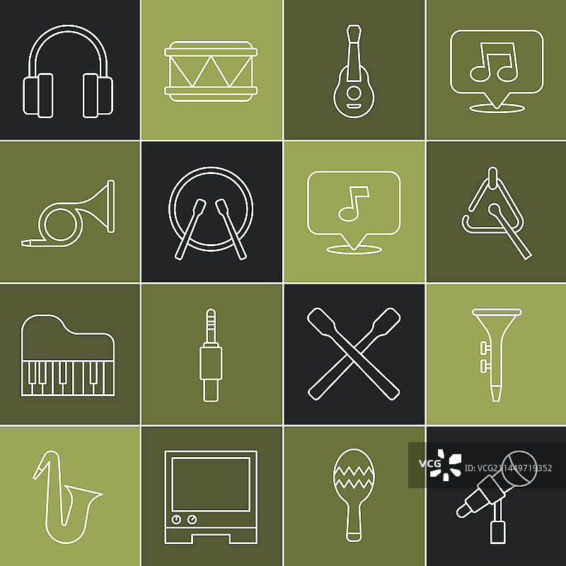 麦克风、鼓和鼓槌线条组合图片素材