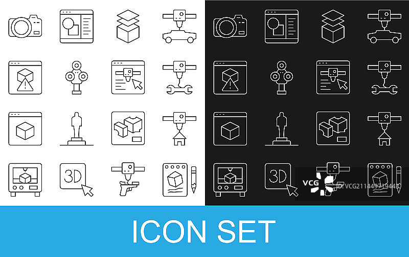 纸上素描3D打印机房子扳手线条图片素材