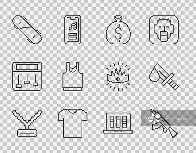 说唱歌手链条冲锋枪钱袋组合图片素材