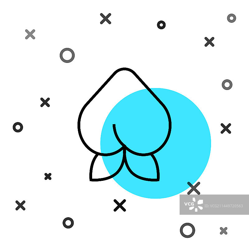 带叶子的黑色线条桃子或油桃图标图片素材