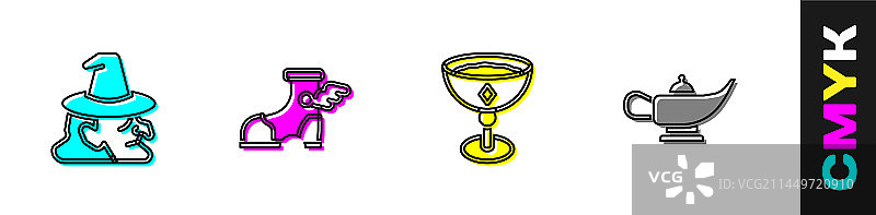 女巫赫尔墨斯凉鞋中世纪高脚杯套装图片素材