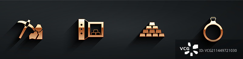 金矿开采保险箱与金条戒指素材图片素材