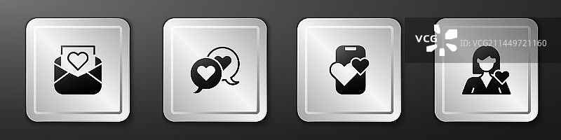 信封、情人节心形图案和心形气泡图片素材