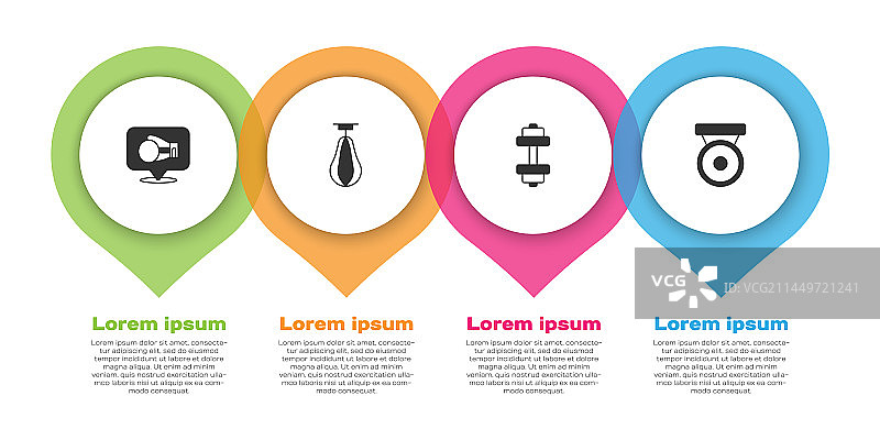 拳击手套、沙袋、哑铃和锣图片素材