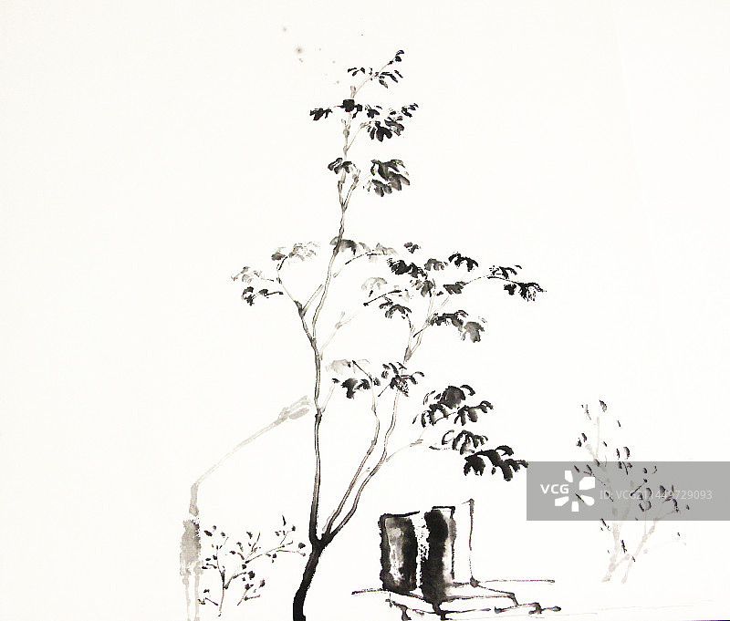 现代都市水墨山水风景画抽象水墨艺术图片素材