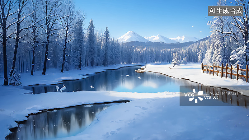 【AI数字艺术】冬天森林风景插画图片素材