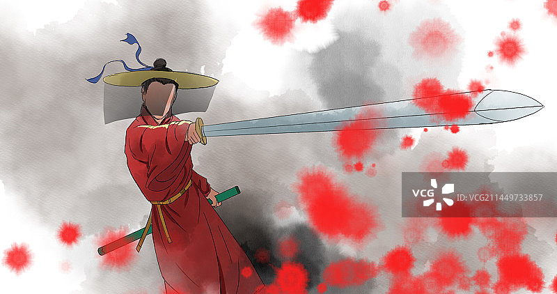 中国风新中式古风古典古代古文化古人古装古时候武侠英雄水墨风武功江湖人物插画图片素材