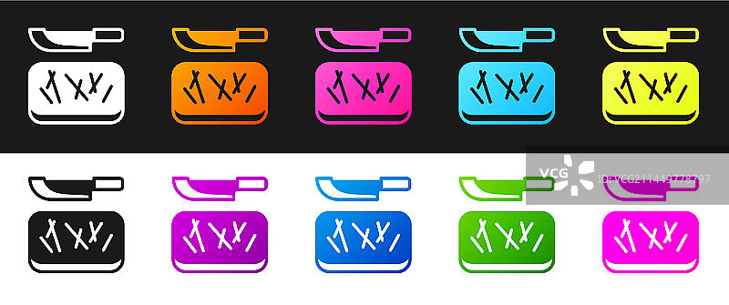 黑色背景上的砧板刀具图标图片素材