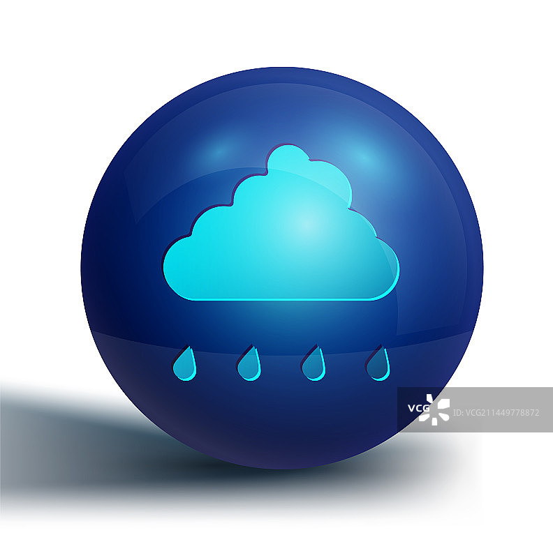白色背景上带有雨滴的蓝色云朵图标图片素材