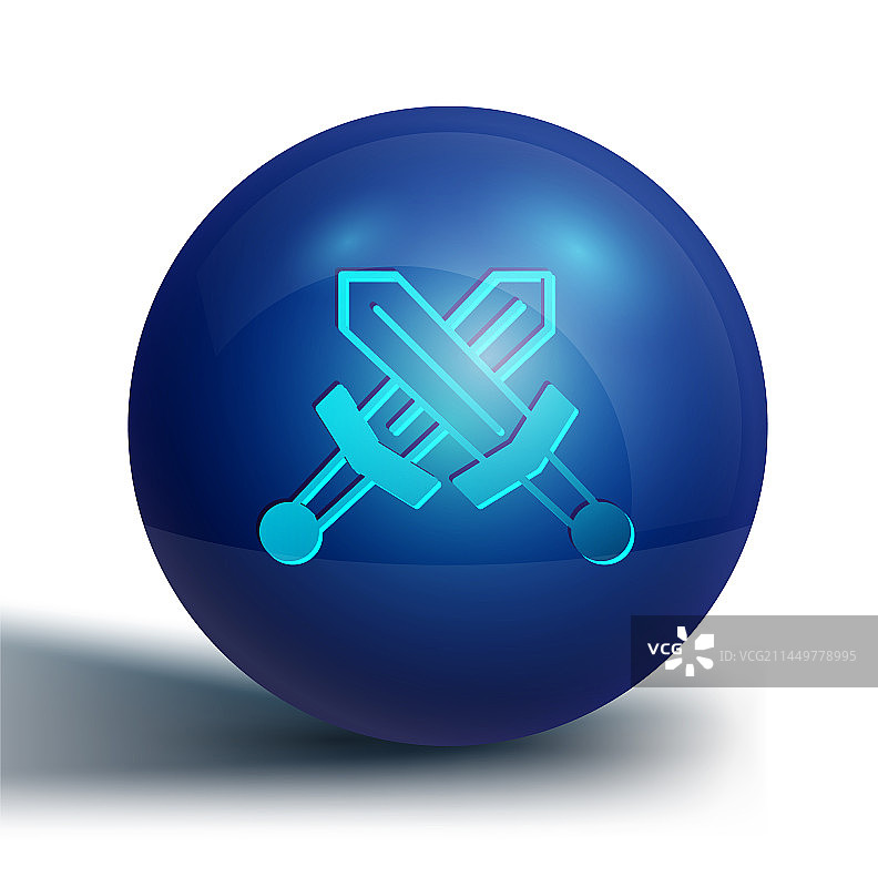 白色背景上的蓝色交叉中世纪剑图标图片素材