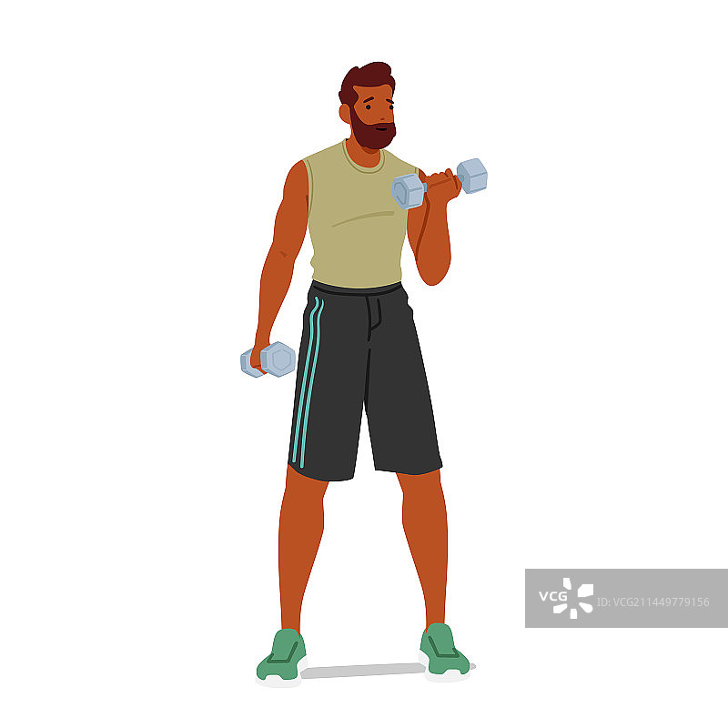 健壮男人用哑铃进行塑形训练图片素材