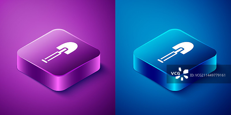 2.5D铁锹图标（蓝紫色背景）图片素材