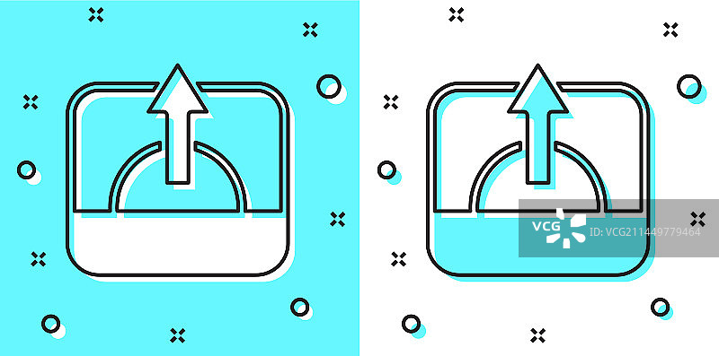 绿色背景上的黑色线条日出图标图片素材