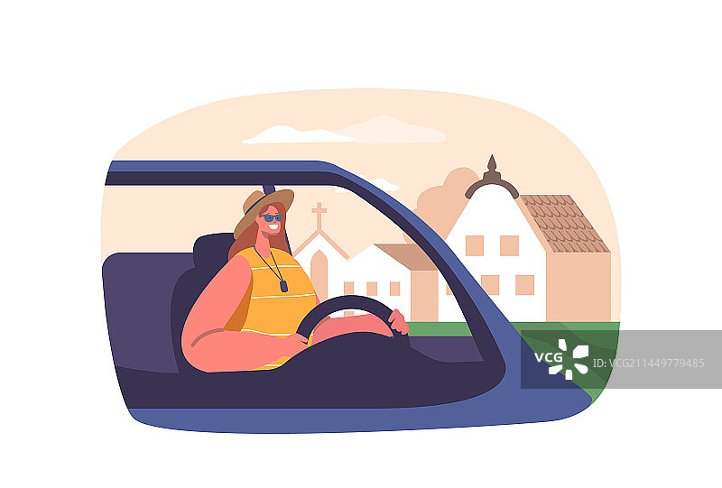 开启公路旅行的女性角色图片素材