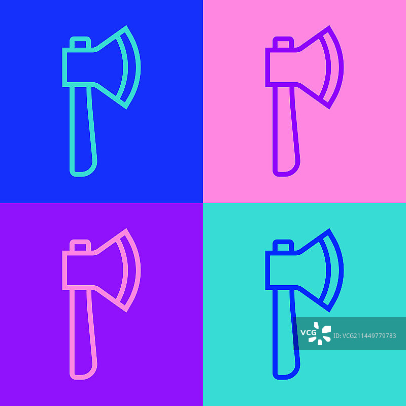 彩色背景上的波普艺术风格木制斧头图标图片素材