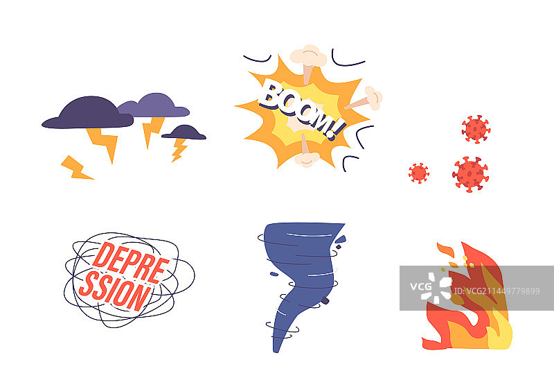 带闪电爆炸的云朵图标合集图片素材