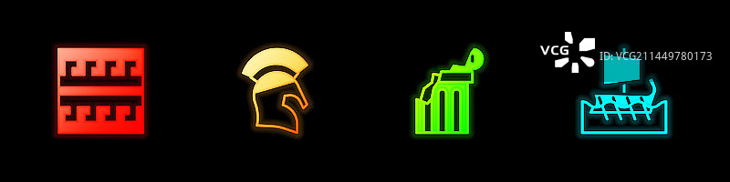 古希腊图案头盔与破碎的古代图片素材