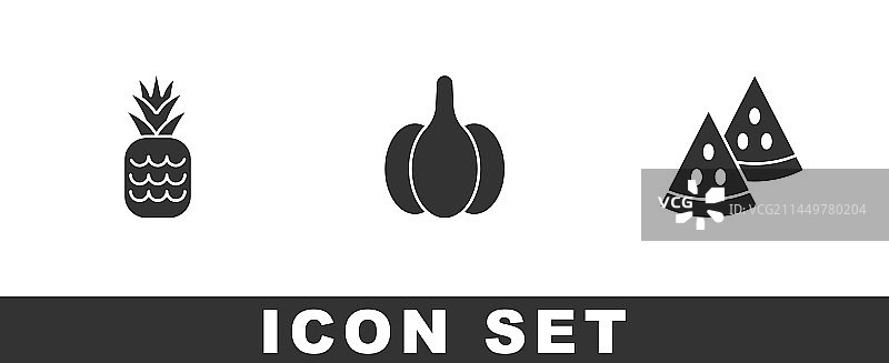 菠萝、大蒜和西瓜图标图片素材