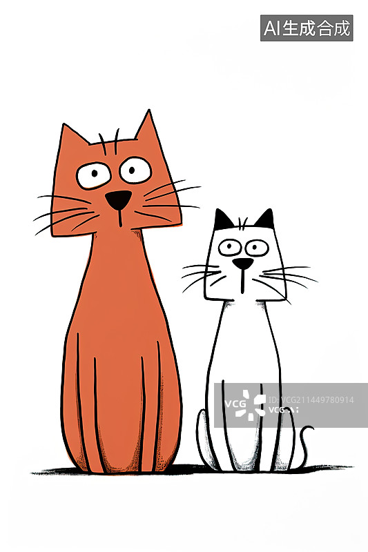 【AI数字艺术】两只猫的线稿图片素材