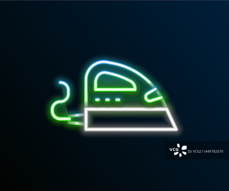 发光的霓虹灯线条电熨斗图标图片素材