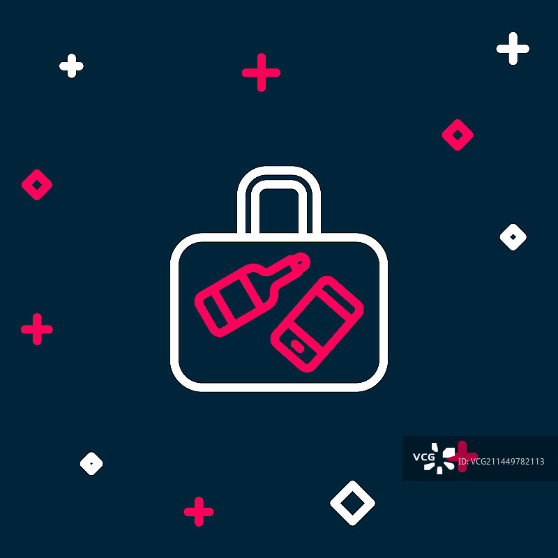 蓝色背景的旅行箱线条图标图片素材
