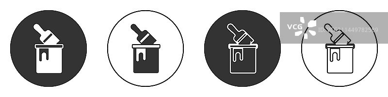 带刷子的黑色油漆桶图标图片素材