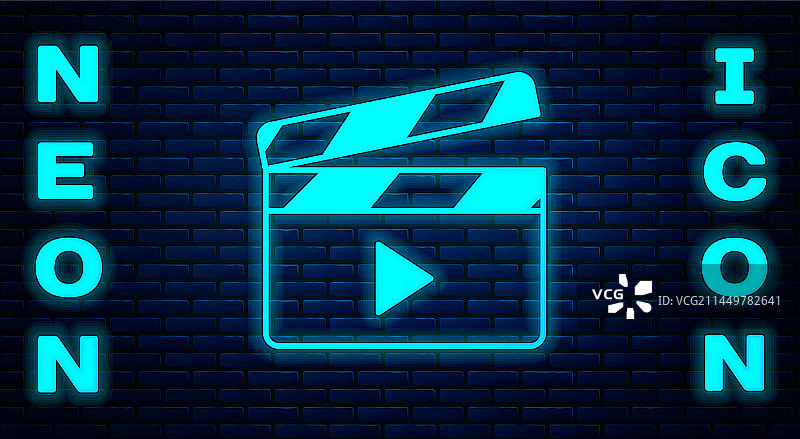 砖墙上发光的霓虹电影场记板图标图片素材