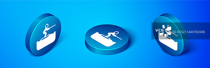 2.5D滑水男子图标，蓝色背景图片素材