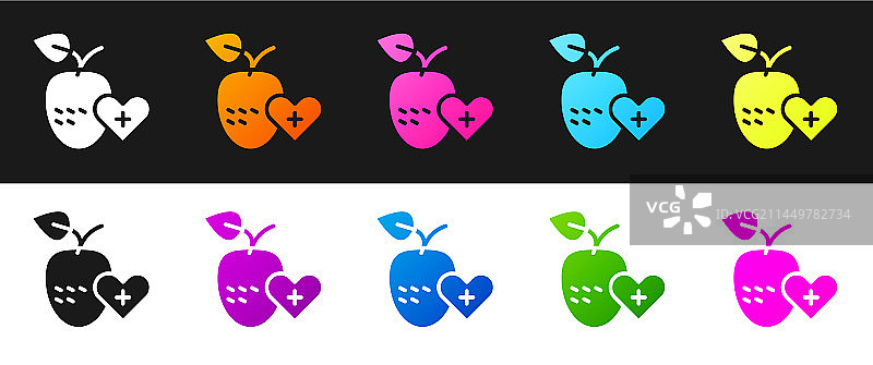 黑白色背景上的健康水果图标图片素材