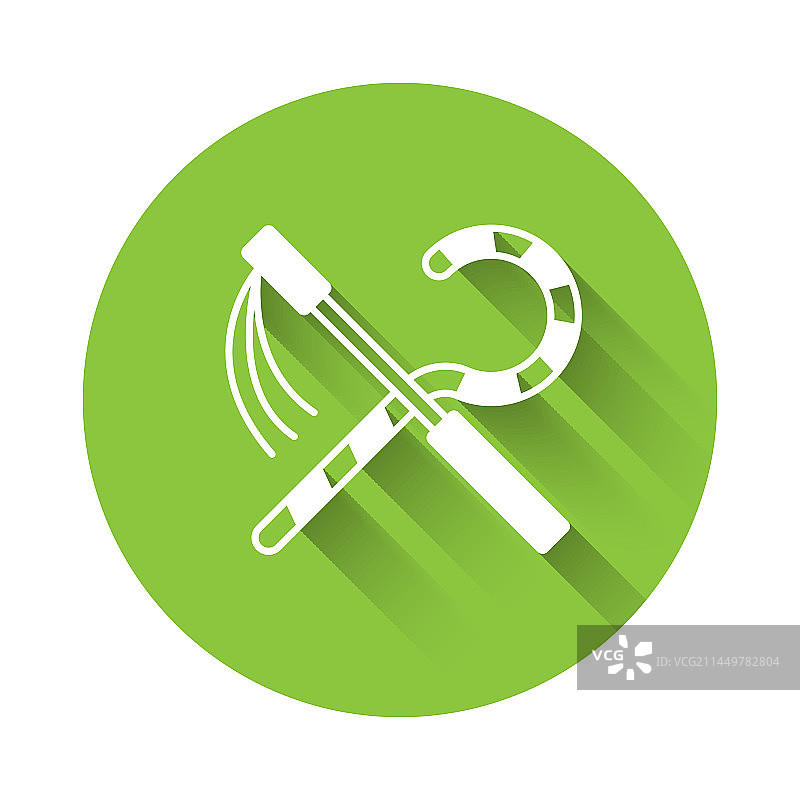 白色弯曲杖和连枷图标，长阴影图片素材