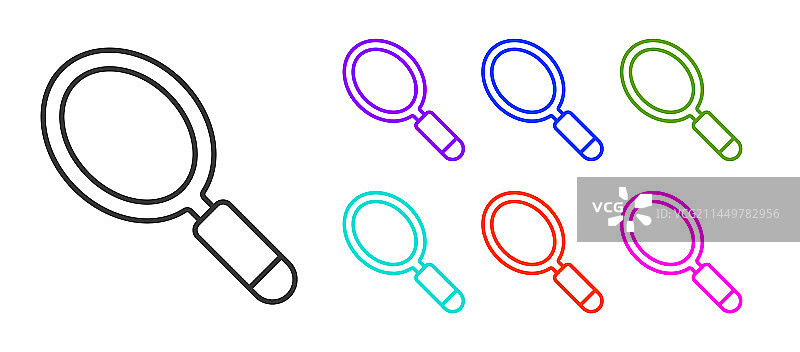 白色背景上的黑色线条手持镜子图标图片素材