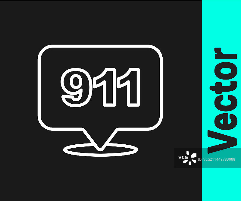 带有紧急呼叫911的白色线条电话图标图片素材