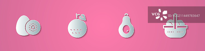 剪纸风奇异果橙子牛油果图片素材