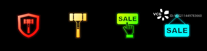 拍卖槌、价格标签和促销图标套装图片素材