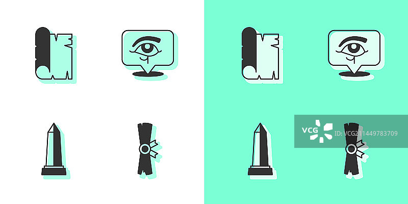 纸莎草卷轴、亚历山大方尖碑和眼睛套装图片素材