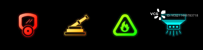 三角形中的防毒面具消防水带卷轴火焰设定图片素材