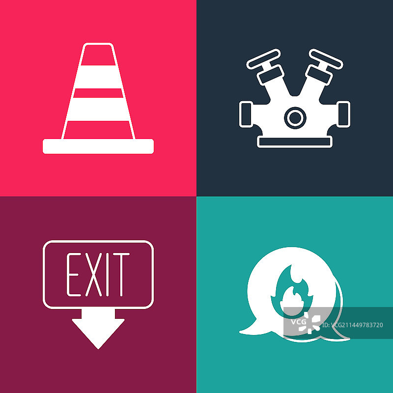 波普艺术紧急呼叫消防出口和消防栓图片素材