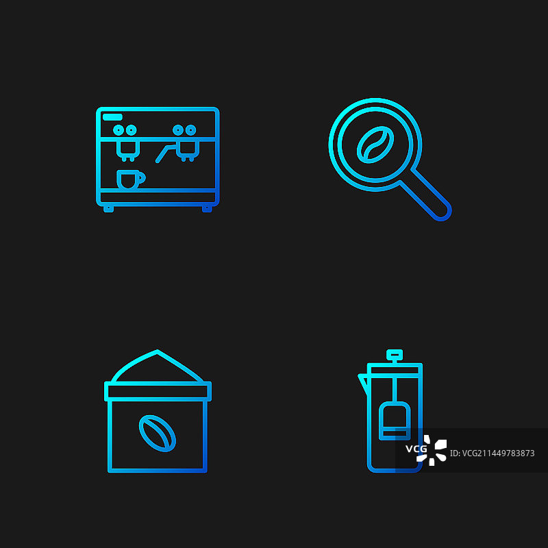 法式滤压壶咖啡豆袋咖啡线条合集图片素材