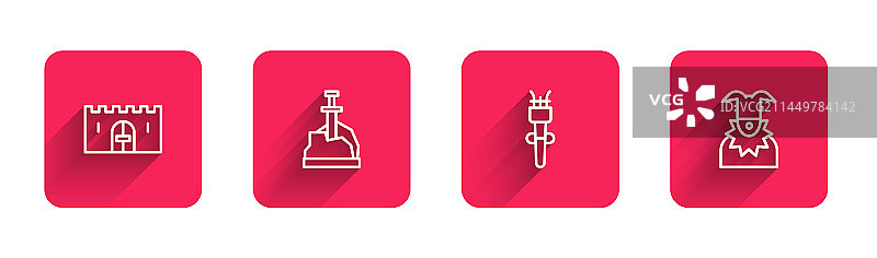 中世纪城堡大门石中剑线稿图片素材