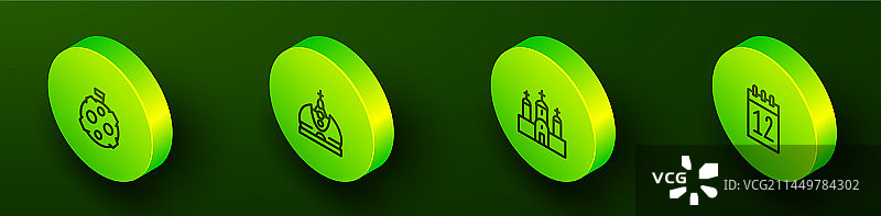 2.5D线条风月亮旗帜皇冠组合图片素材