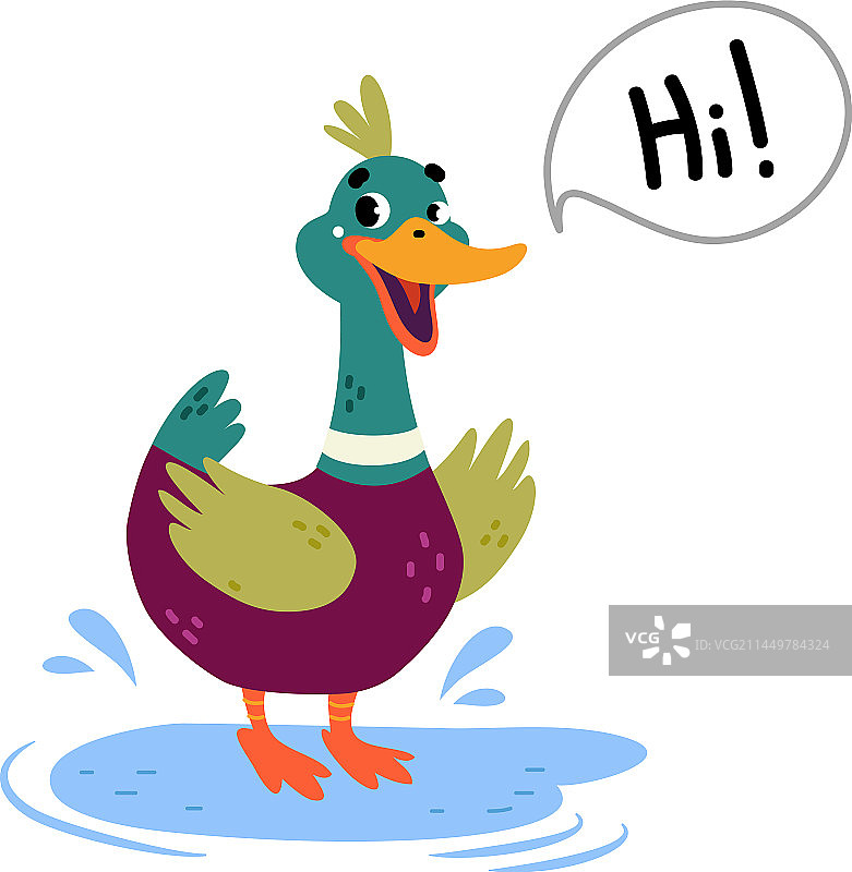 有趣的戏水鸭角色打招呼图片素材