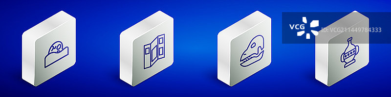 2.5D等距线人类头骨博物馆指南组合图片素材